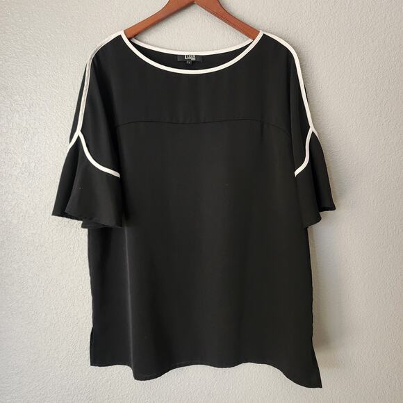 Lior Paris Piped Flutter Sleeve Boat Neck Black Women's Top - Picture 1 of 5